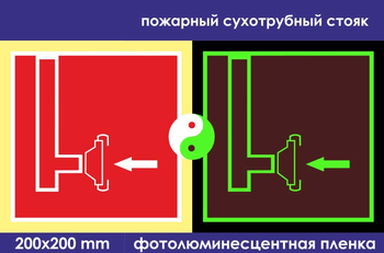 F08 пожарный сухотрубный стояк (ГОСТ 34428-2018, фотолюминесцентная пленка, 200х200 мм) - Знаки безопасности - Фотолюминесцентные знаки - Магазин охраны труда и техники безопасности stroiplakat.ru