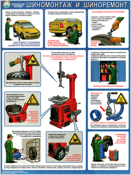ПС72 Безопасность в авторемонтной мастерской. шиномонтаж и шиноремонт (ламинированная бумага, А2, 1 лист) - Плакаты - Автотранспорт - Магазин охраны труда и техники безопасности stroiplakat.ru