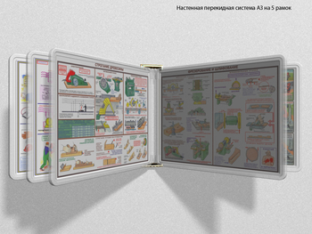 Настенная перекидная система а3 на 5 рамок (прозрачная) - Перекидные системы для плакатов, карманы и рамки - Настенные перекидные системы - Магазин охраны труда и техники безопасности stroiplakat.ru